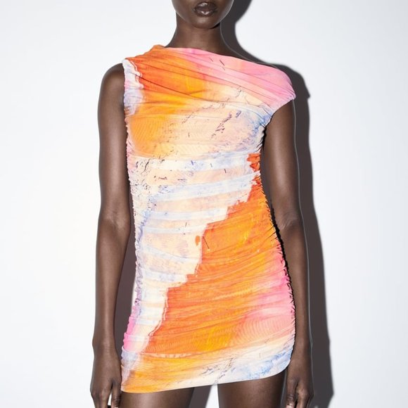 NWT MULTICOLOR PRINTED TULLE DRESS. - Picture 2 of 8
